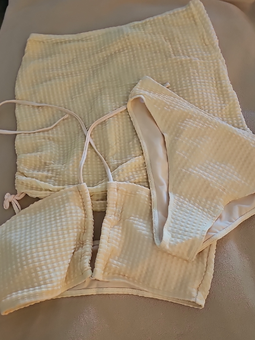Women’s Cream Waffle 3 Piece Swim Set